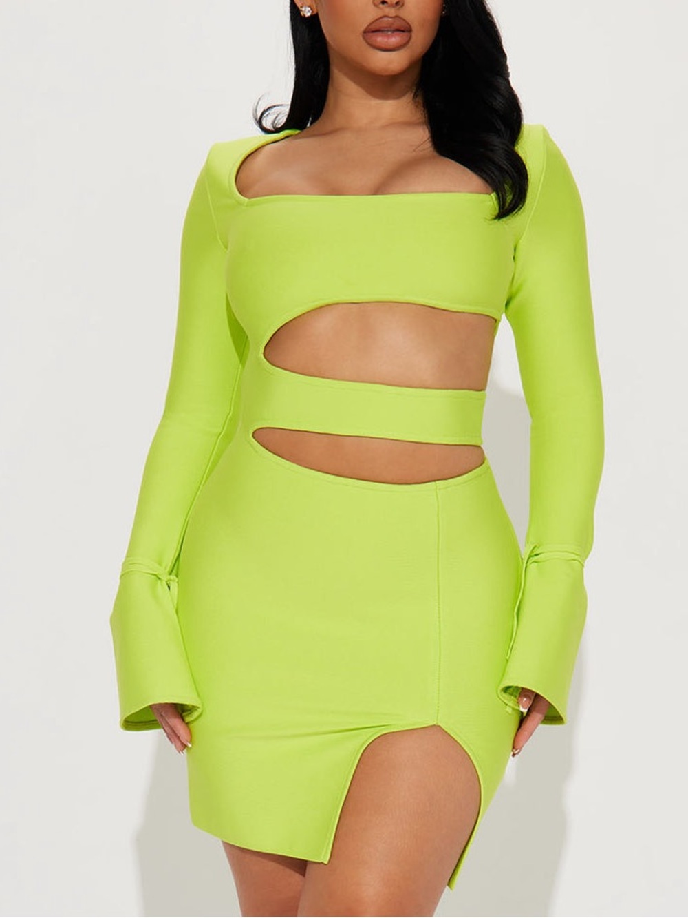 Fashion Nova Neon Lime Cutout Mini Dress